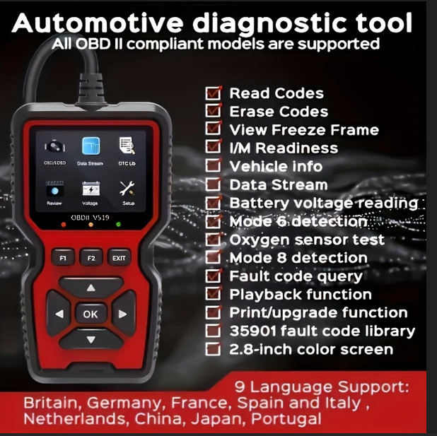 Professional OBD2 V519 Scanner - 2026 Upgraded OBDII + CAN Code Reader US