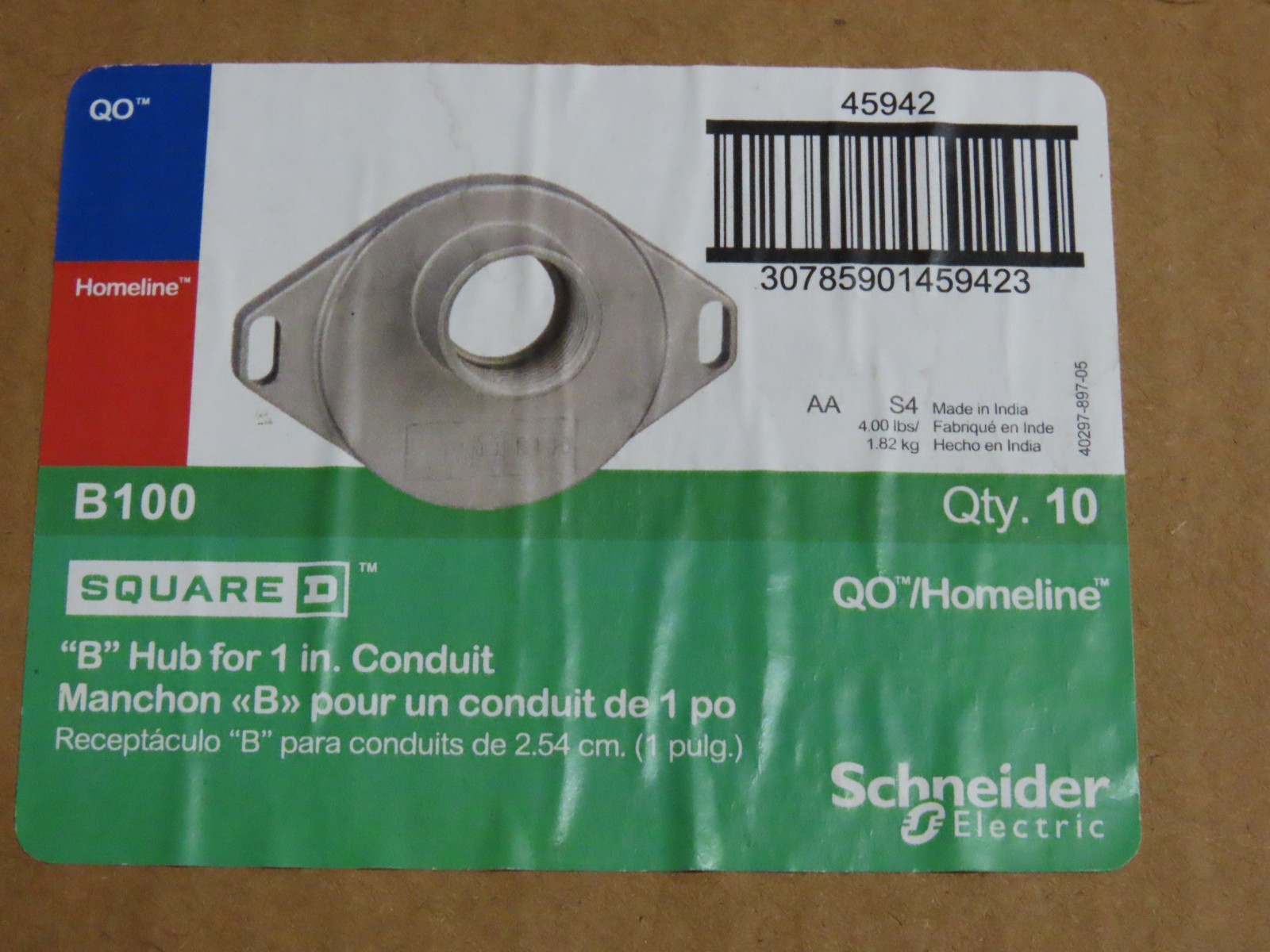 SQUARE D B100 "B" HUB FOR 1" CONDUIT QO/Homeline (Pack of 10)