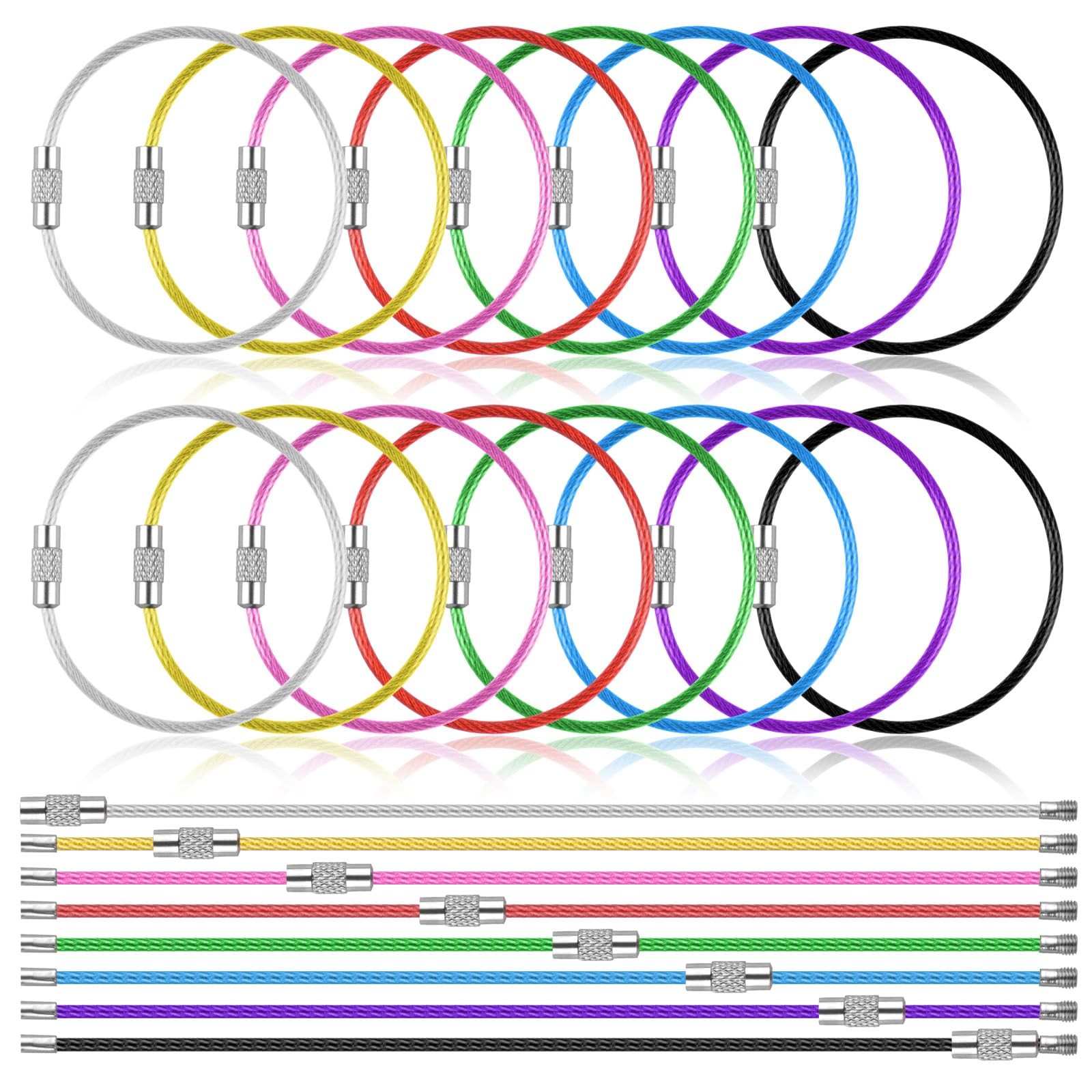 32 Pack Wire Keychain Cable, Cable Stainless Steel Key Ring, Luggage Tags Loops.