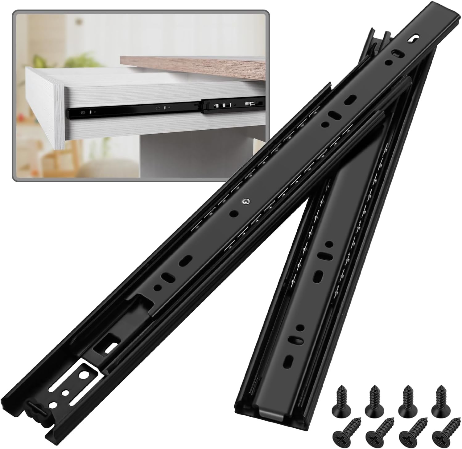 1 Pair Full Extension Ball Bearing Drawer Slides 8 10 12 14 16 18 20 22 24 Inch
