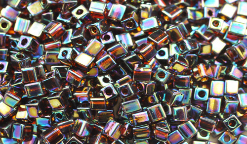 100 MIYUKI CUBE BEADS TRANSLUCENT DK AMBER RAINBOW 4MM