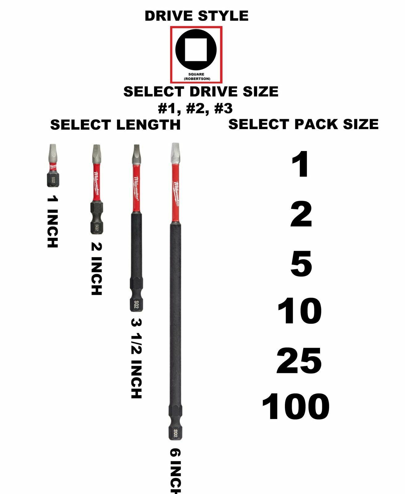 Milwaukee Shockwave Square Impact Bits (All Lengths, Sizes, Packs)