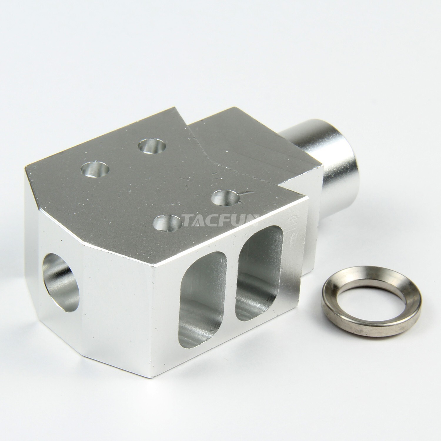 SILVER Compact Tanker Style Muzzle Brake 1/2x36 TPI for 9MM