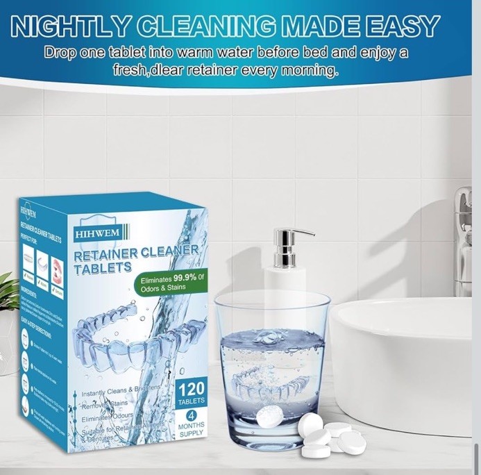 Retainer Cleaner Tablets, Denture Cleaner Effervescent Tablets