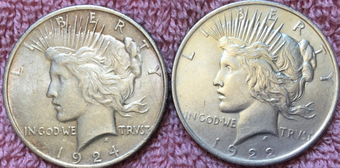 Lot of  2  Nice  VERY NICE THICK HEAVY  Peace 90% silver dollar Coins  LOT #  25