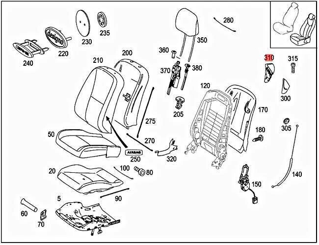 Mercedes W216 CL (2007–2012) Right Seat Release Handle Housing Only A2169100271