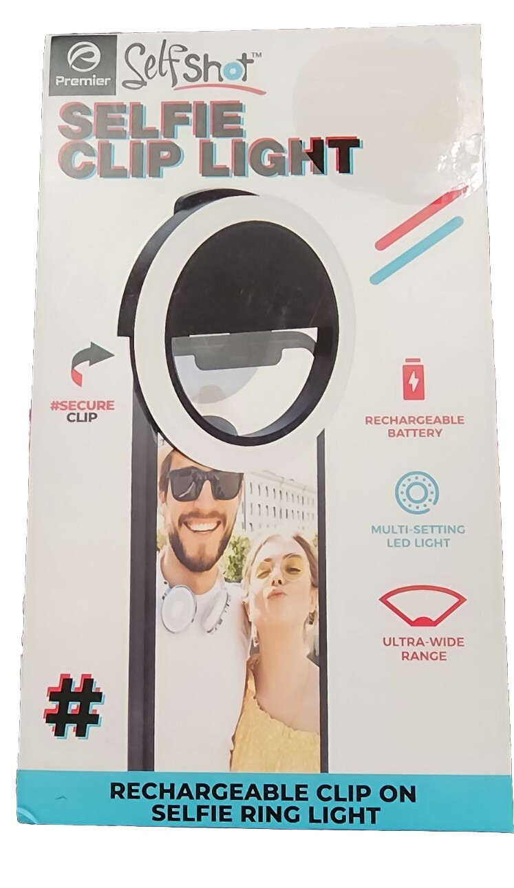 Premier SelfShot Rechargeable Clip-On Selfie Ring Light – Multi-Setting LED