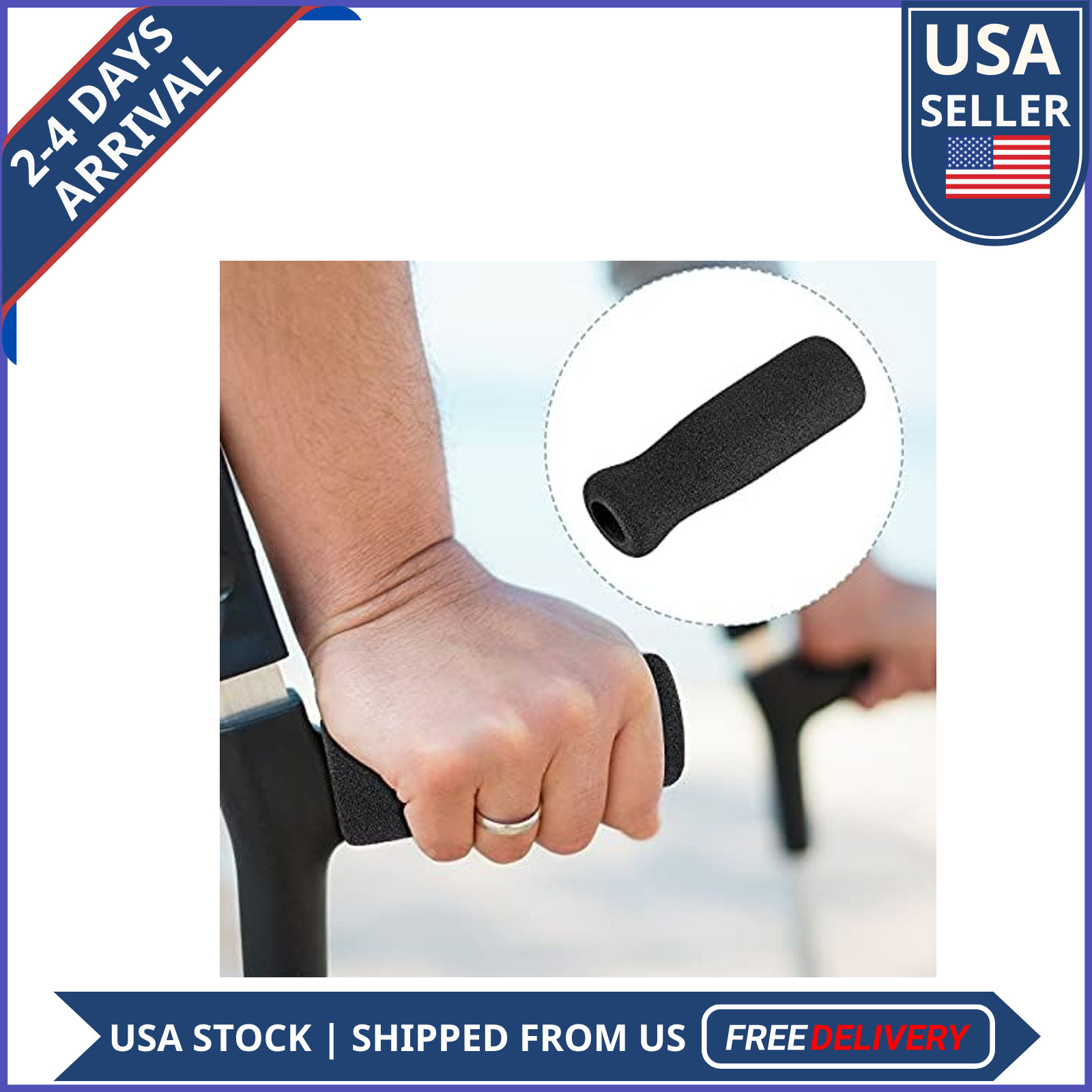 Foam Cane Handle Grip Black Bicycle Walking Cane Replacement Handle 4.5"