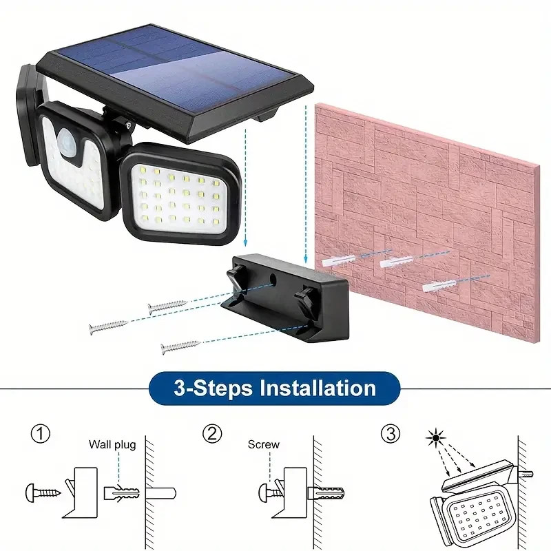 2 Pack LED Motion Sensor Solar Lights Outdoor IP65 Waterproof Security Lamp