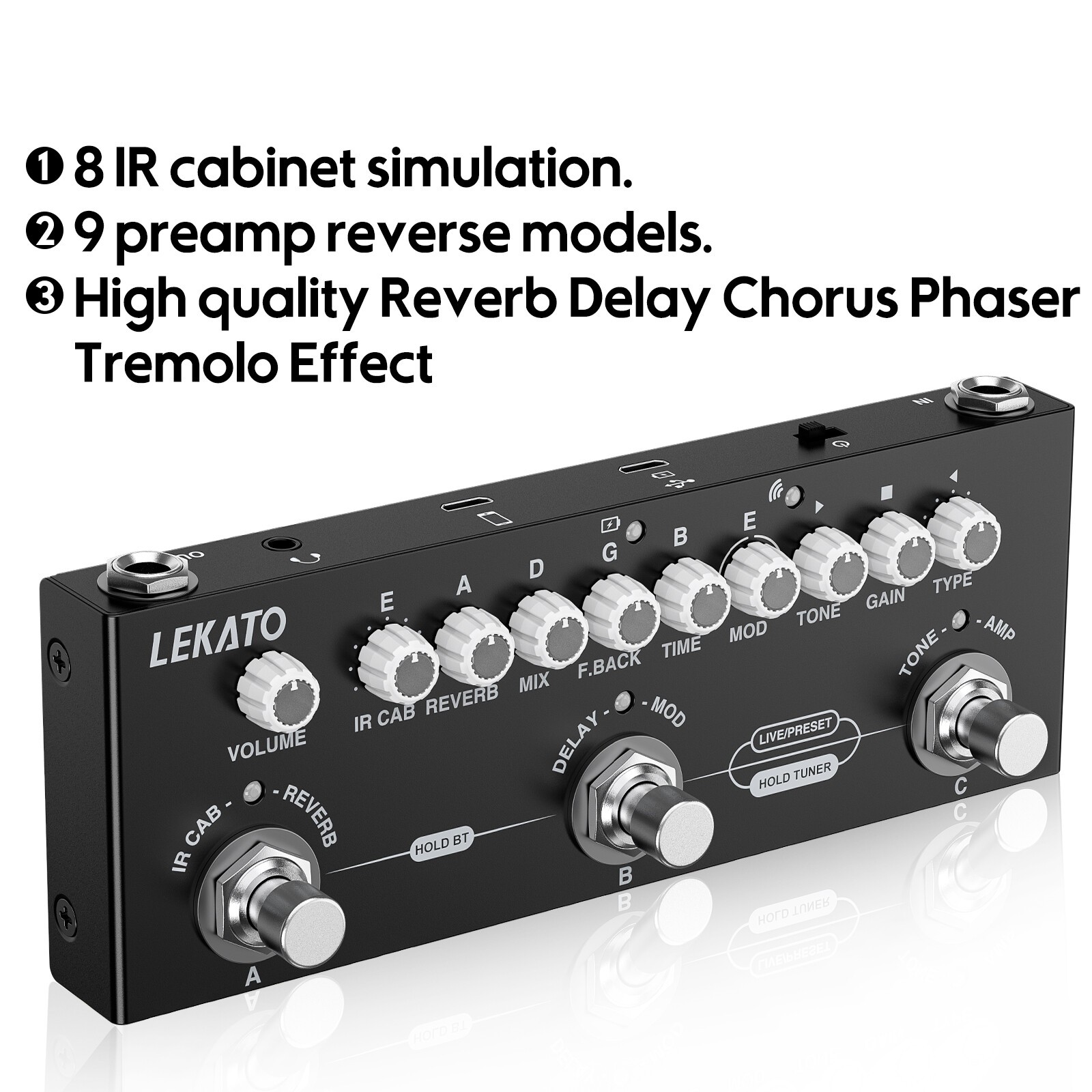 Professional Multi Effects Guitar Pedal IR Loading Rechargeable Amp Model BT 5.0