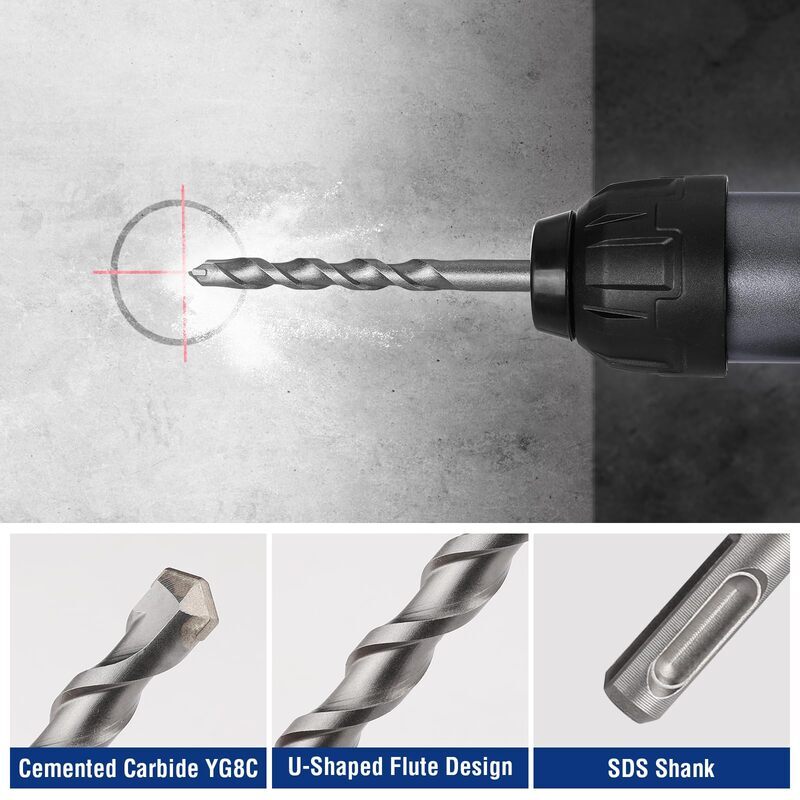 WORKPRO 16PC SDS-Plus Rotary Hammer Drill Bits Chisel Set Carbide-Tipped Masonry