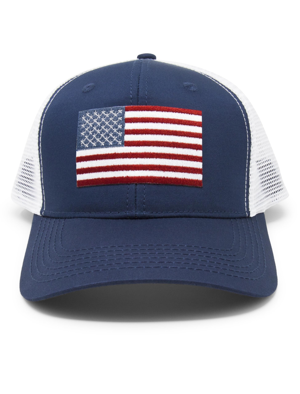 American Flag Hat - USA Flag Patriotic Trucker Baseball Snapback (Navy/White)