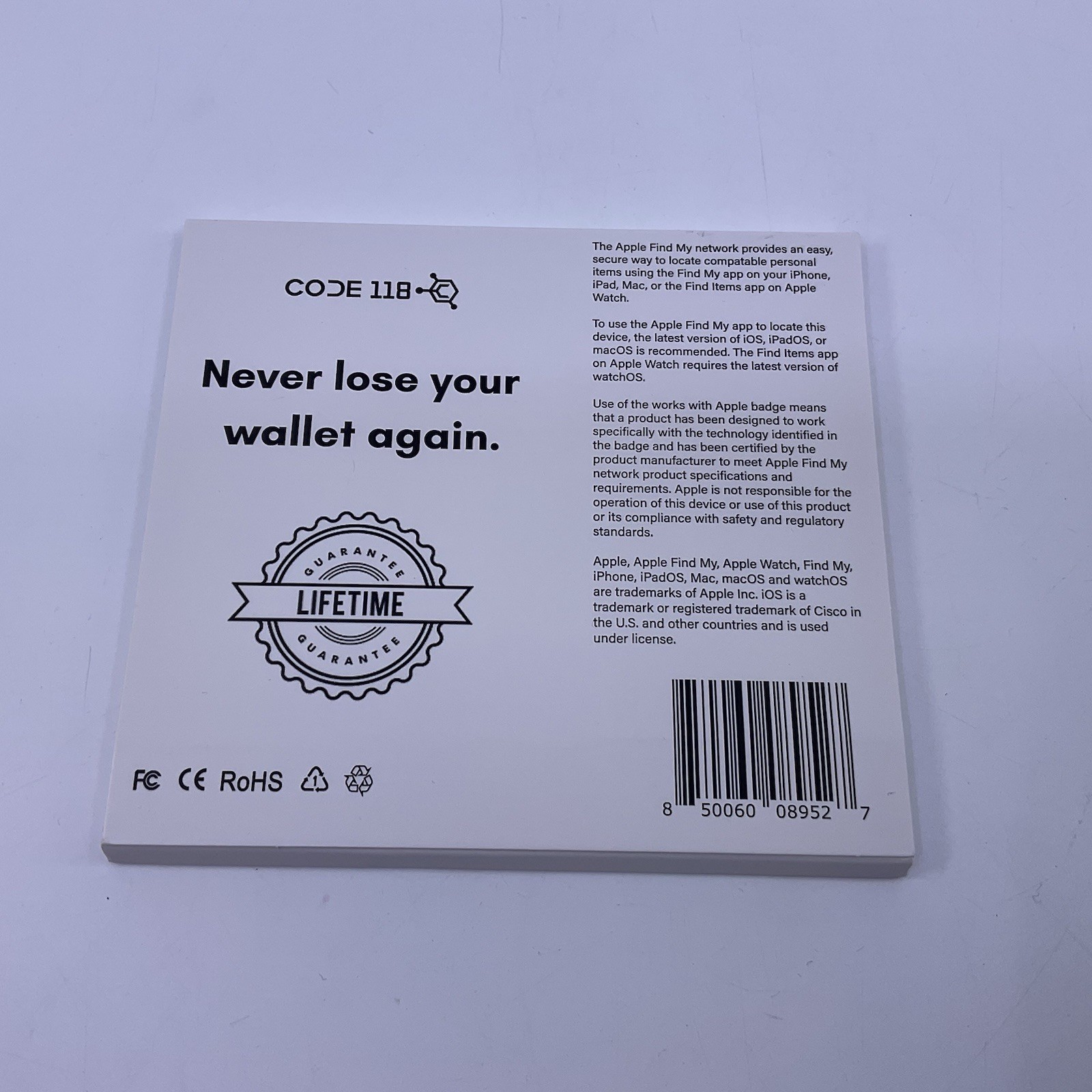 Code 118 Tracker Card - Apple Find My App Never Lose Your Wallet Again! NEW