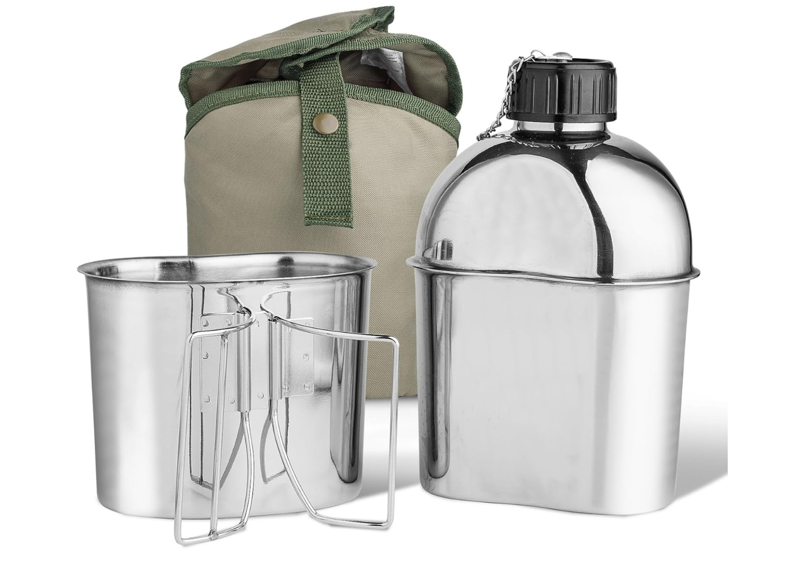 Stainless Steel Military Canteen 1.2QT Portable Army Water Bottle with 0.6QT Cup