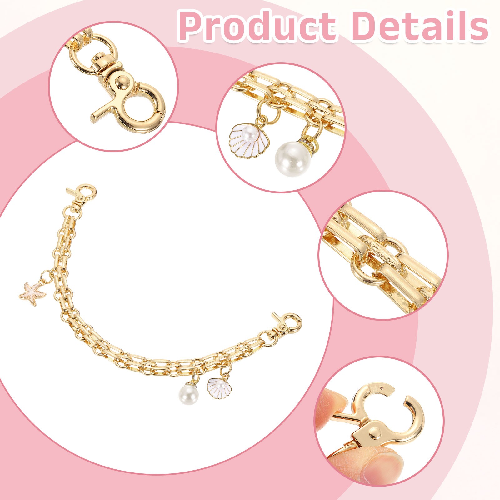 1Pcs 10" Shell Pearl Combination Pendant Handbag Chain Strap, White