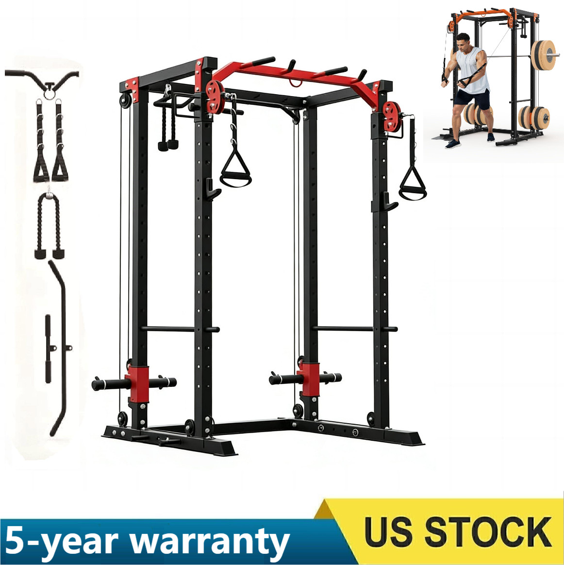 🔝Power Cage, Power Rack with Cable Crossover System, 2000LBS Squat Rack w/ LAT