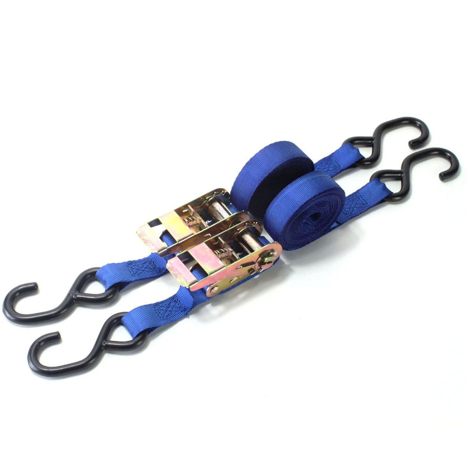 Bike-It Titan Ratchet Lock 5m Tie Downs - Solid Hook - 2 Piece Blue - Motorbike
