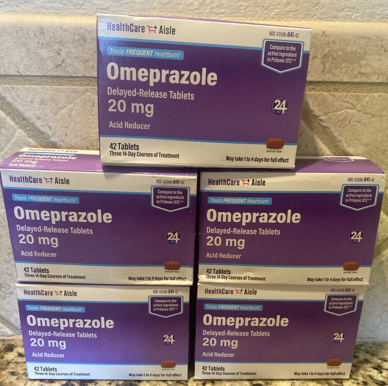 5x Boxes Omeprazole 20 Mg 42 Delayed-Release Acid Reducer Capsules Exp 09/2026