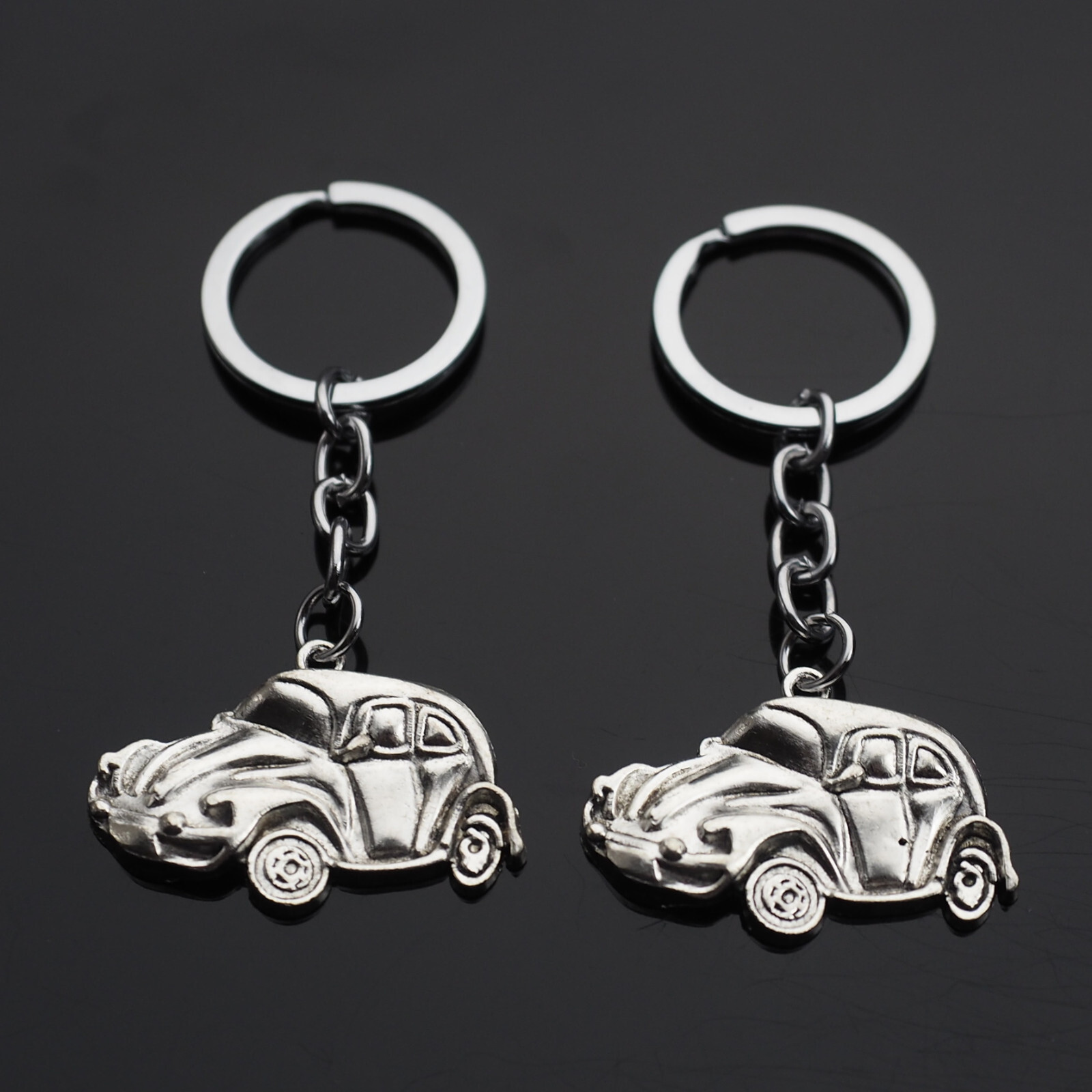 2x PCS Vintage Love Bug Beetle Car Hippie 70's 60's Silver Pendant Keychain Gift