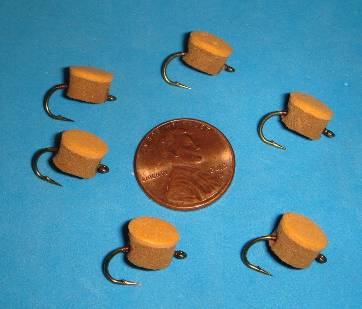 FLY FISHING FLIES - Cinnamon 'TROUT CHOW' FOAM PELLET FLY size #8 (6 pcs.)