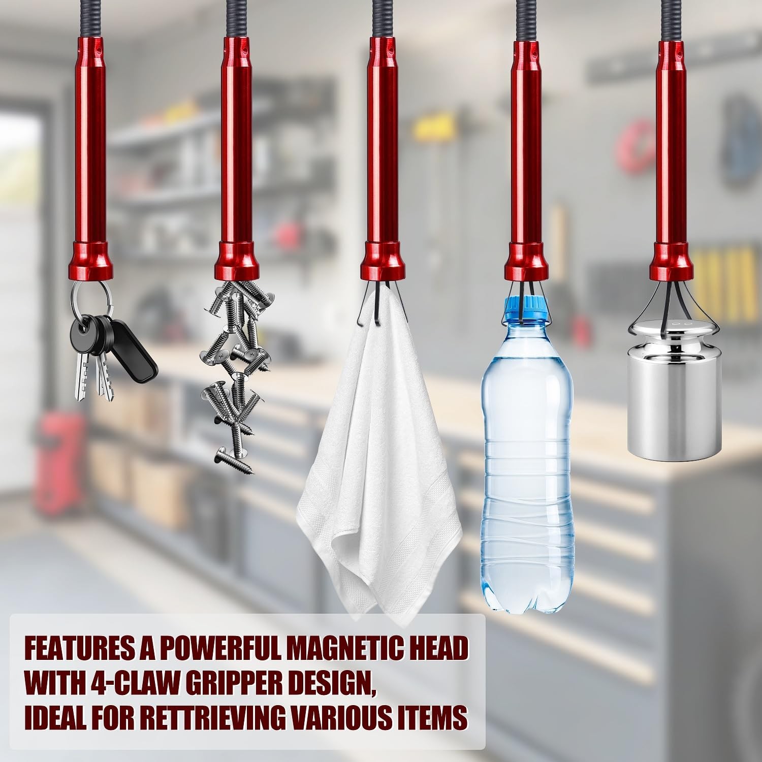 Red Flexible Magnetic Pickup Tool Grabber Reacher