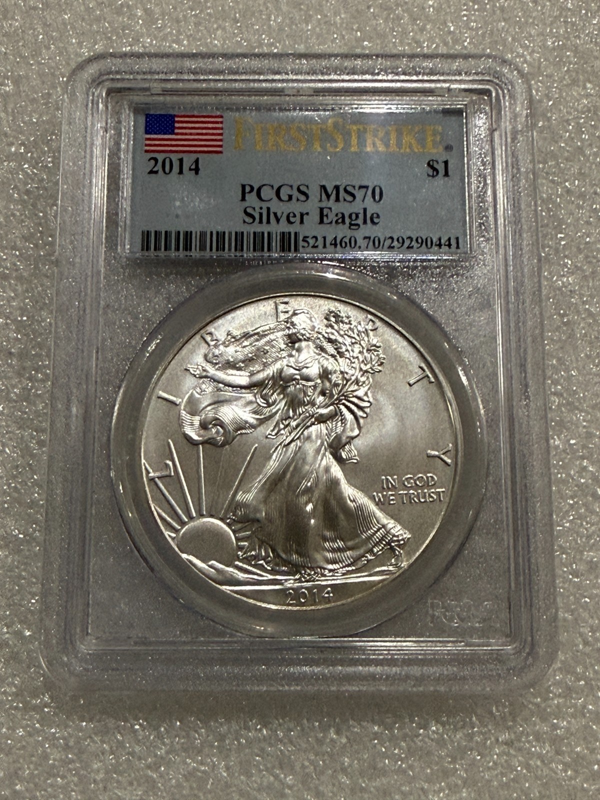 2014 Silver Eagle PCGS MS70 First Strike Flag Label ~~ No Spots (X)