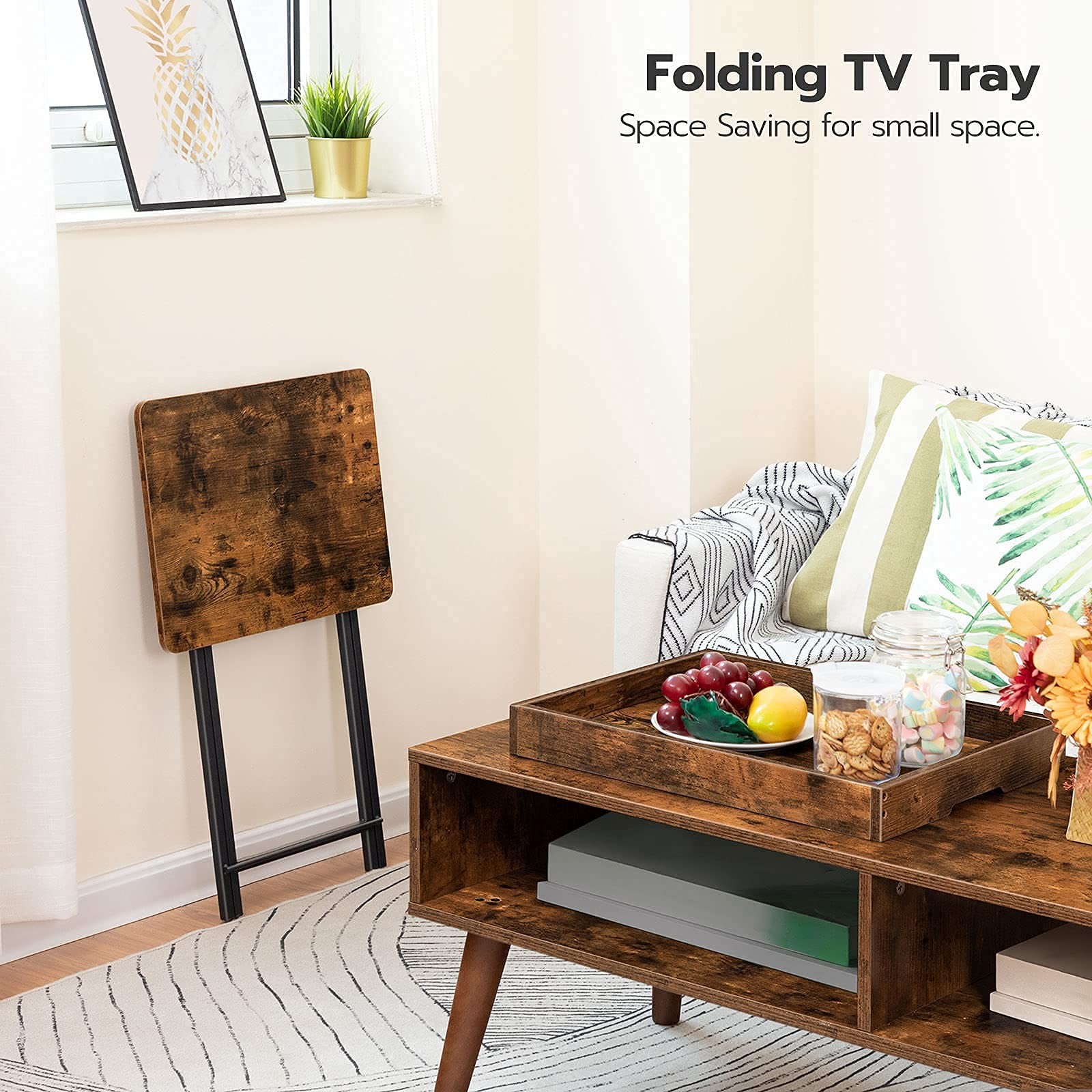 TV Tray Table, Folding Table with Removable Serving Tray, Stable TV Tray Snac...