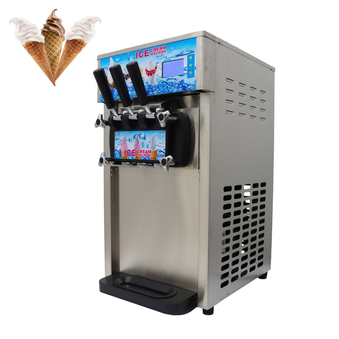 110V 3 Flavor Soft Ice Cream Maker Machine Commercial Stainless Steel