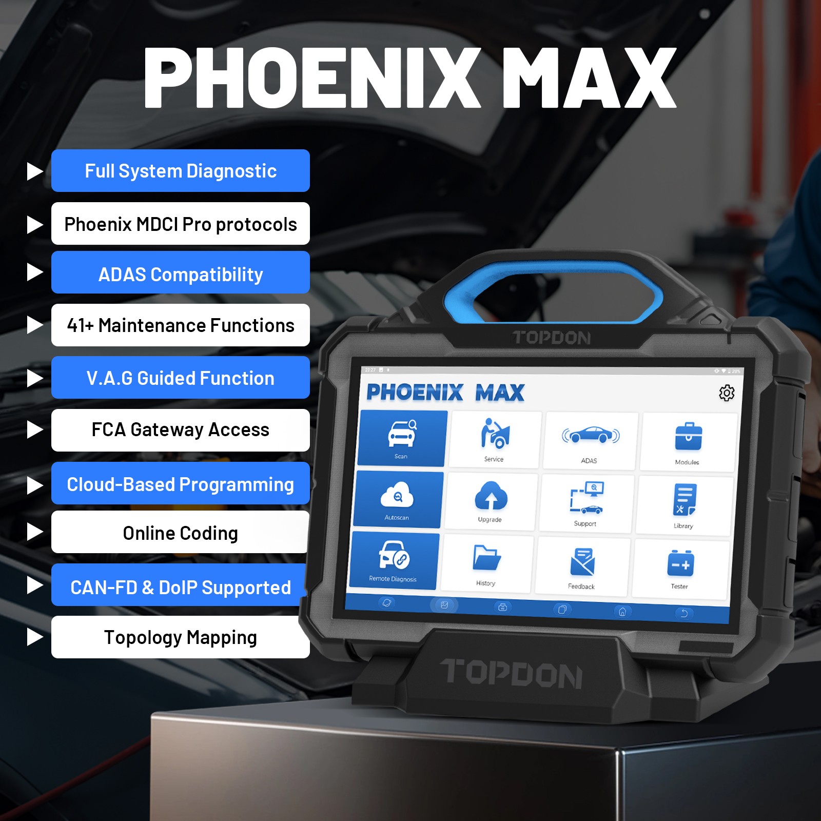 TOPDON Phoenix Max & 4-Ch Oscilloscope Scope Kit ECU Programming 13.3" Scan Tool