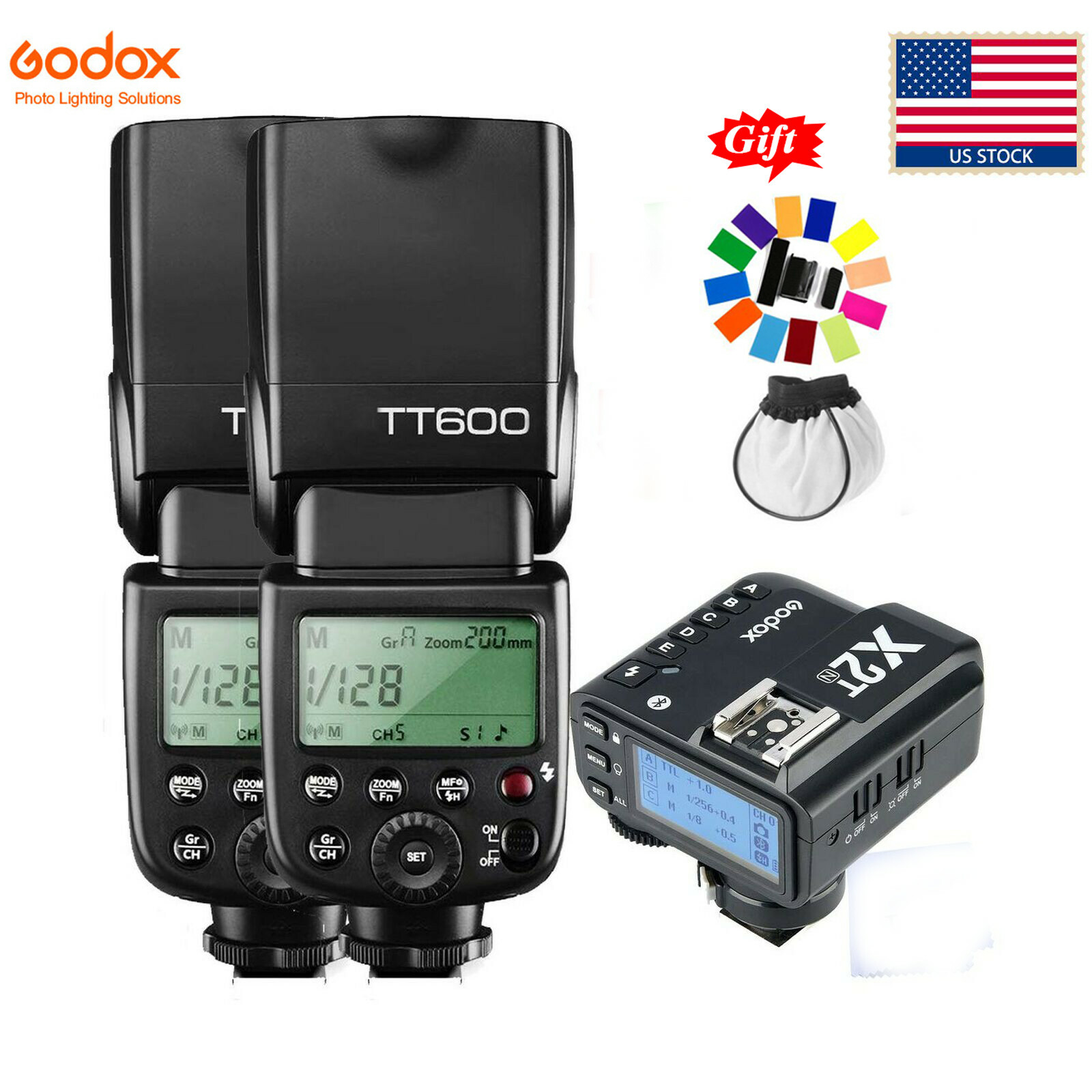 US Godox 2pcs TT600 HSS Wireless Camera Flash Speedlite+X2T-N Trigger For Nikon