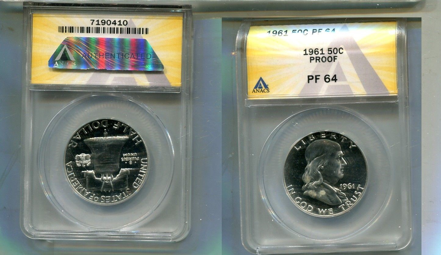 1961 FRANKLIN SILVER HALF DOLLAR ANACS PF64 9032T