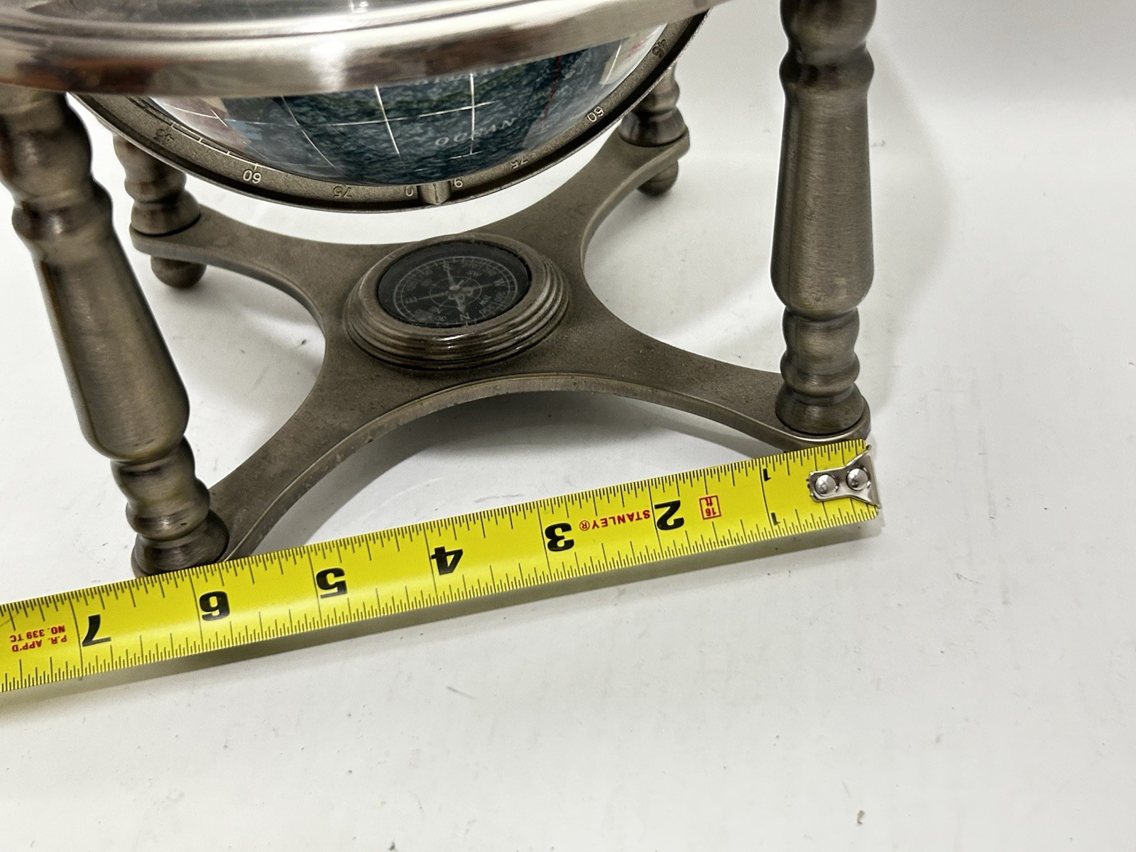 Blue Table Top Gemstone World Globe Silver Tripod