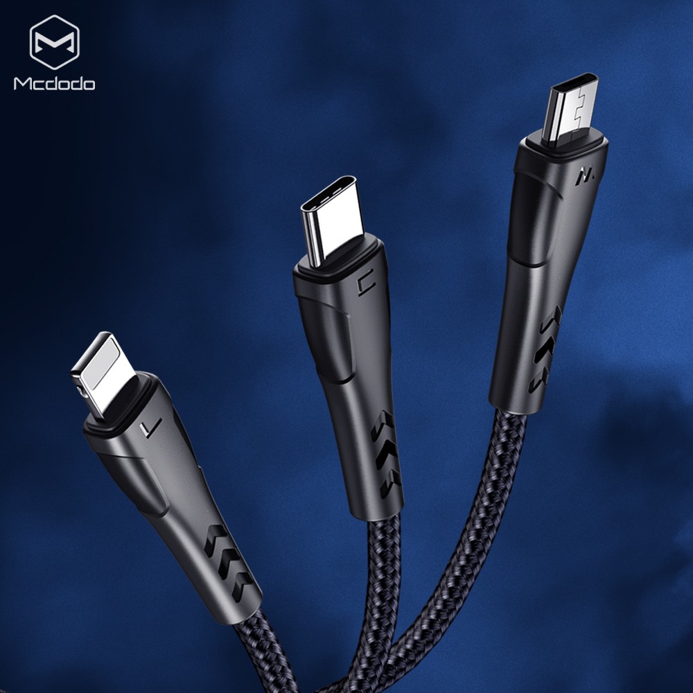 Mcdodo 3 In 1 Nylon Cable iPhone/Micro Usb/Type C Sync Charge For All Devices
