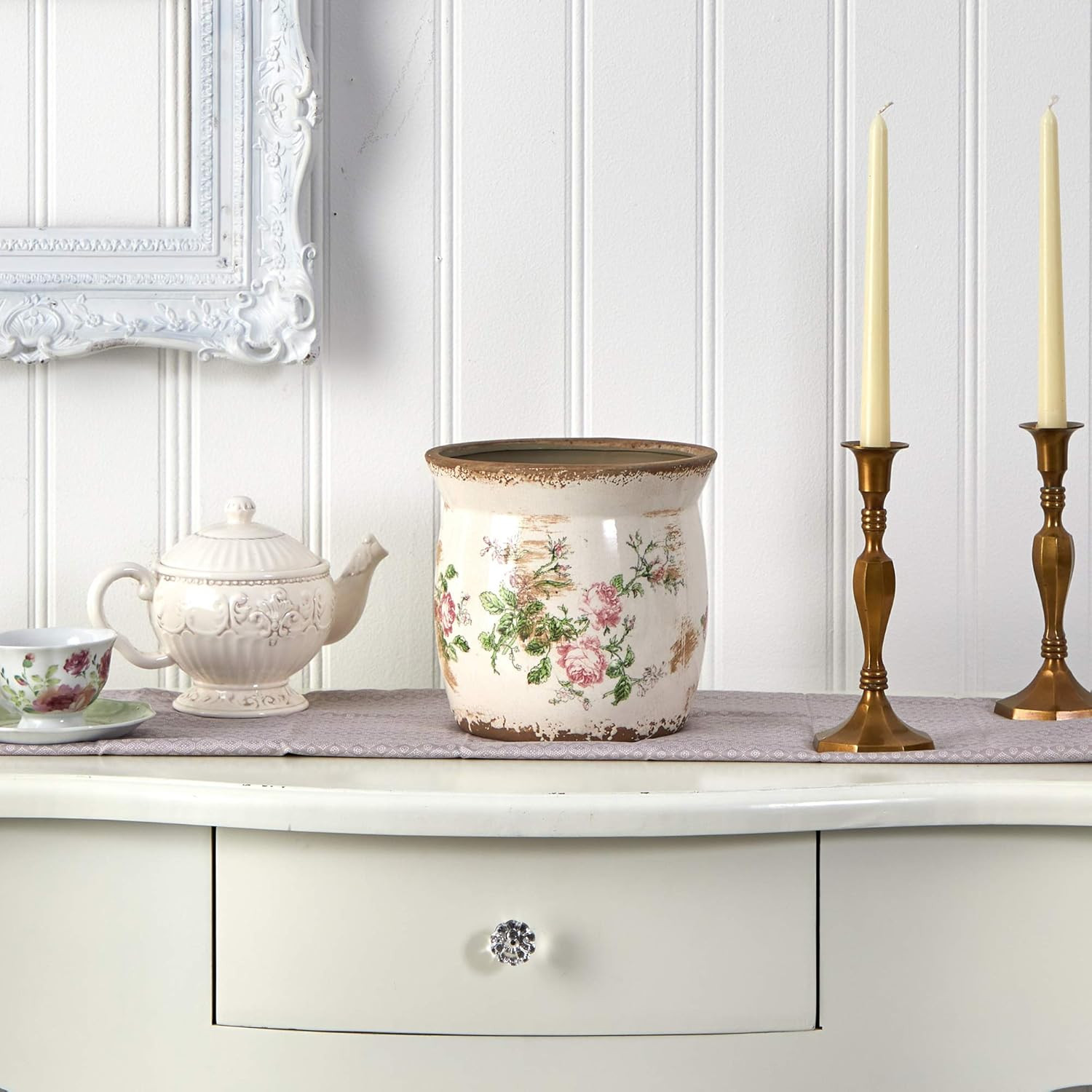 8In. Tuscan Ceramic Floral Print Planter