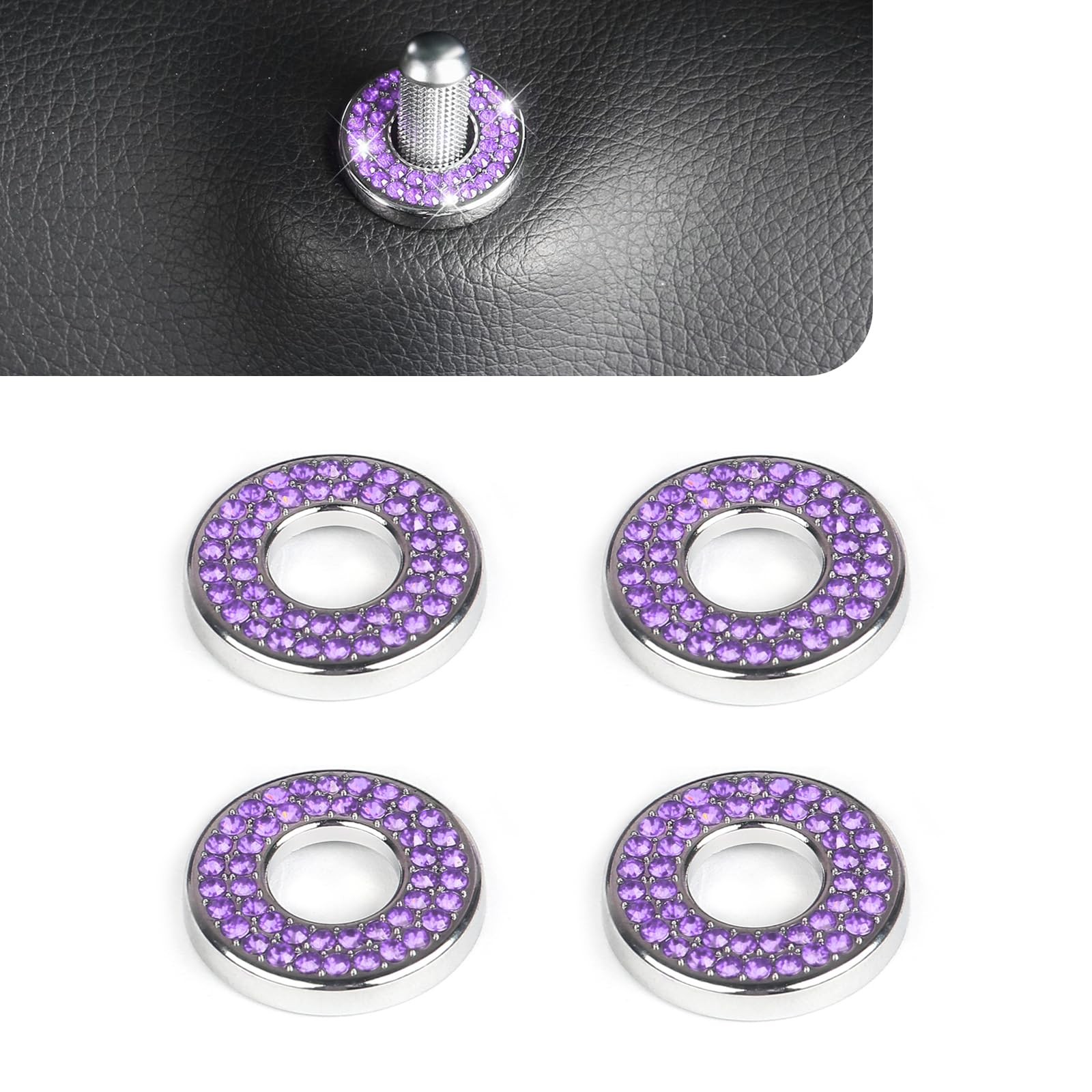 Sodcay Pack-4 Car Door Lock Cover, Rhinestones Pull Rod Bolt 4 PCS, Purple