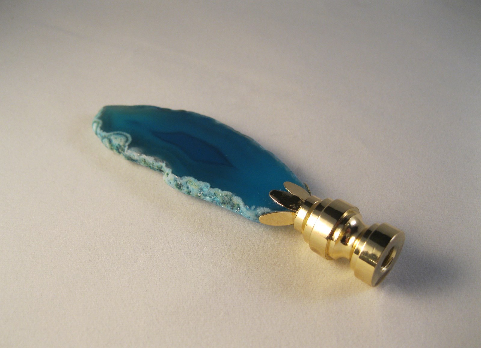 Lamp Finial-Natural BLUE/AQUA AGATE-Brass Base