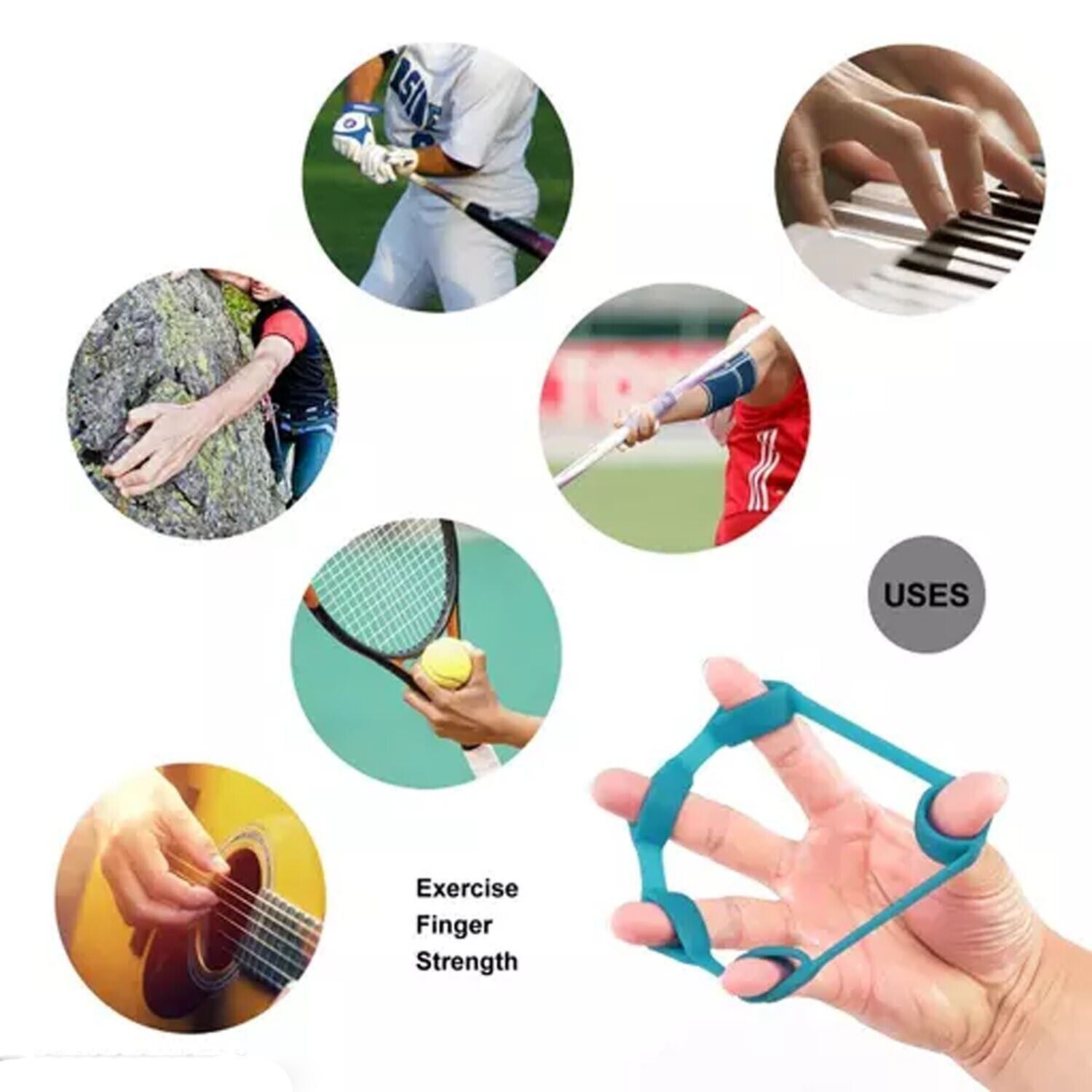 Latex-Free Finger Resistance Bands for Safe and Effective Training, 4 PCS - Blue