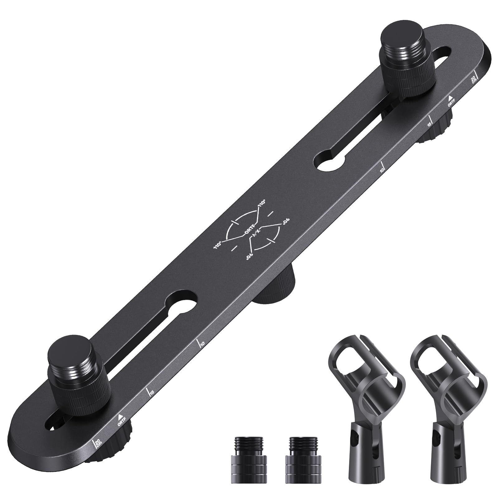 Stereo Array Spacing Mic Bar Mount, Aluminum Dual Microphone Holder with Rule...