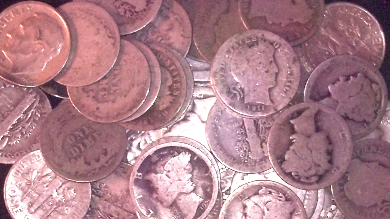 MERCURY, BARBER , ROOSEVELT , 90% MIX SILVER DIME ROLL {50 } COINS, WORN/DAMAGED