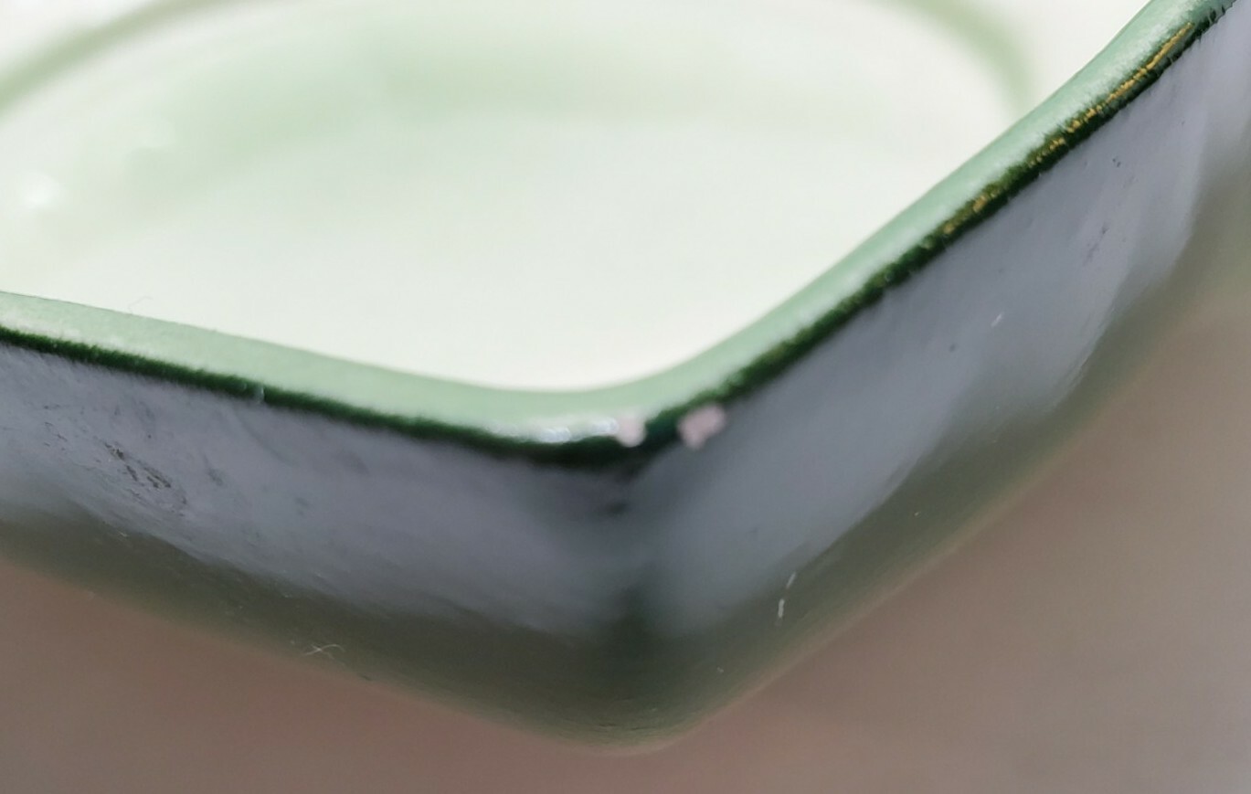 Vtg Retro Cucumber Green Scalloped Ceramic Flower Bulb Planter Dish Rectangular