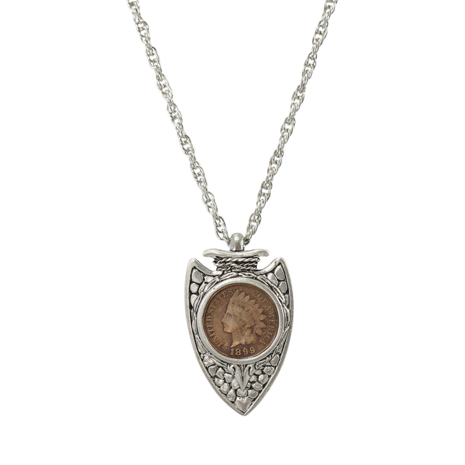 NEW American Coin Treasures Indian Head Penny Silvertone Arrowhead Coin Pendant