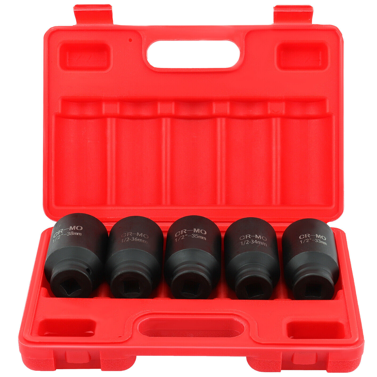 1/2'' Drive 6 POINT Deep Spindle Axle Nut Socket Set 5pcs 33 34 35 36 38mm