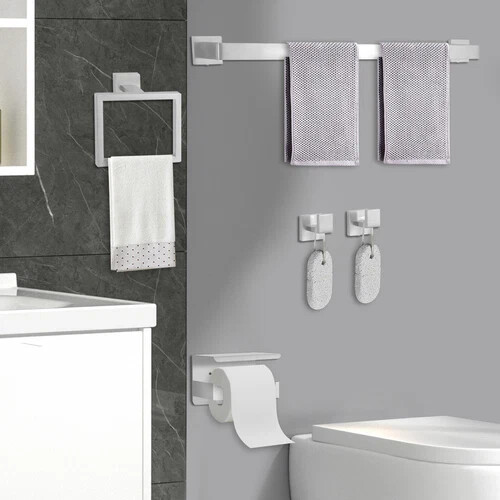 5PC Silver Wall-Mounted Bathroom Hardware Accessories Set Towel Bar Brushed