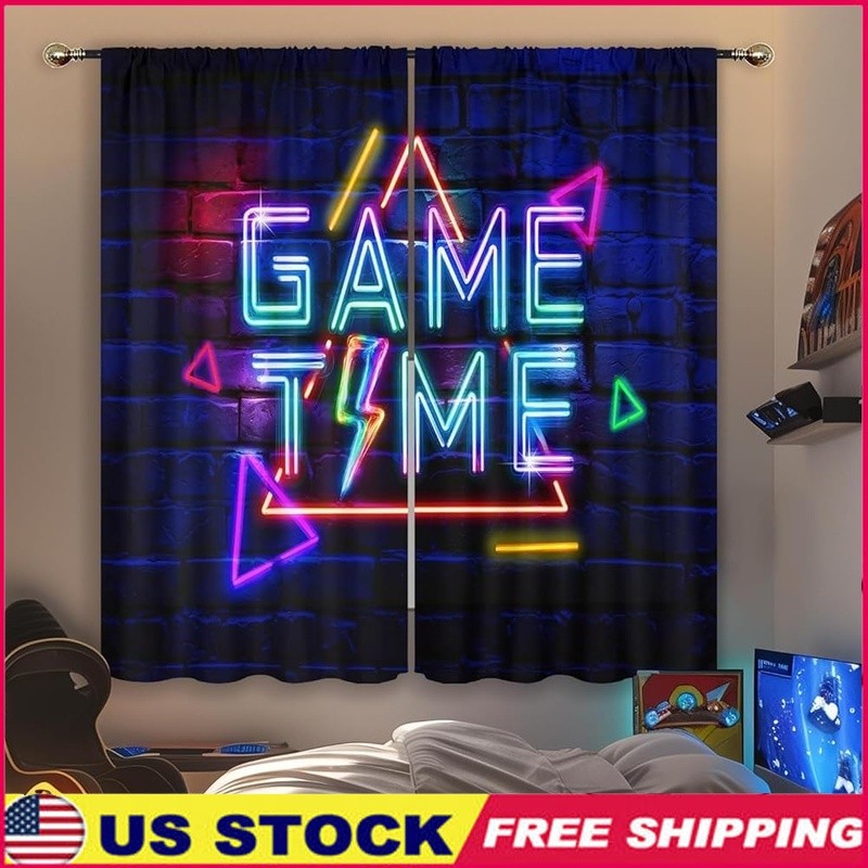 Gaming Curtains Boys Room Video Game Theme Fabric Light Blocking Decor New