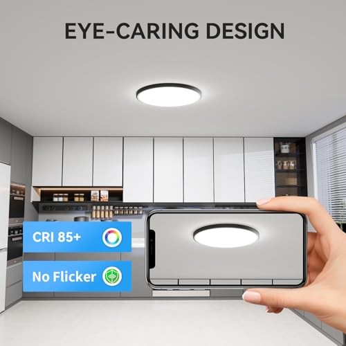 12Pack 3200lm LED Flush Mount Ceiling Light, Super 12in-12Pack(5000K) Black