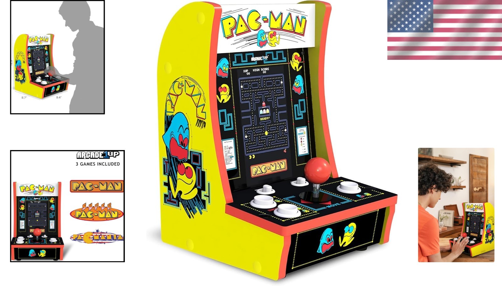 Arcade1Up PAC-MAN Countercade: Portable Mini Arcade with 3 Classics & 7" Screen