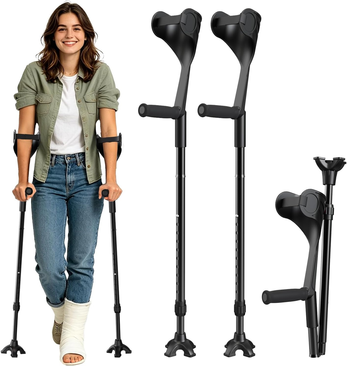 Folding Forearm Crutches for Adults, Ergonomic Elbow Crutches 4'11"-6'1" | Non-S