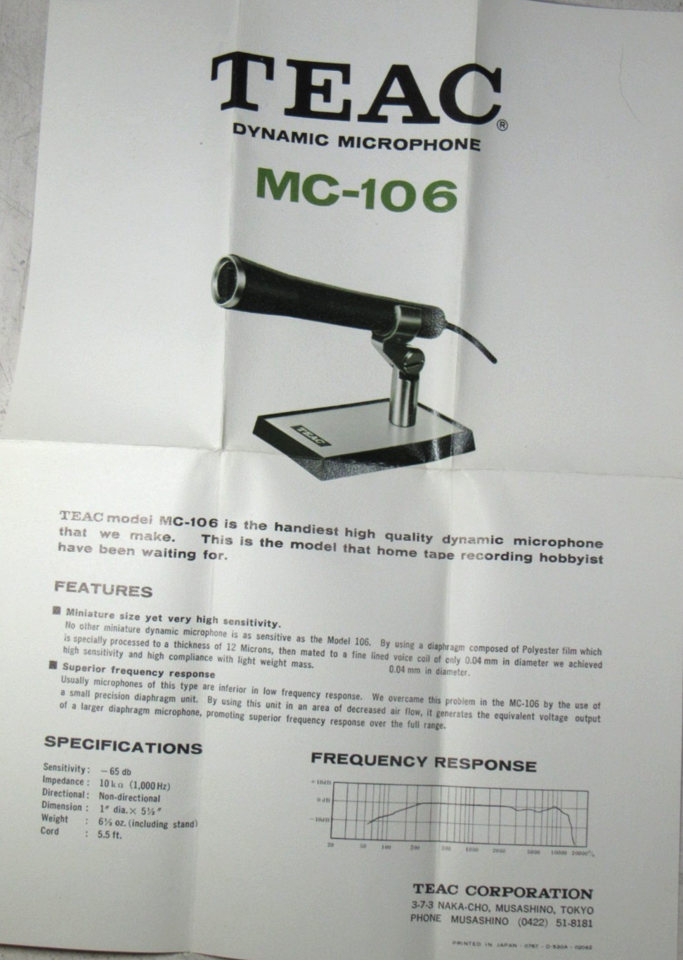 TEAC MC-106 DYNAMIC MICROPHONE - Vintage Tech