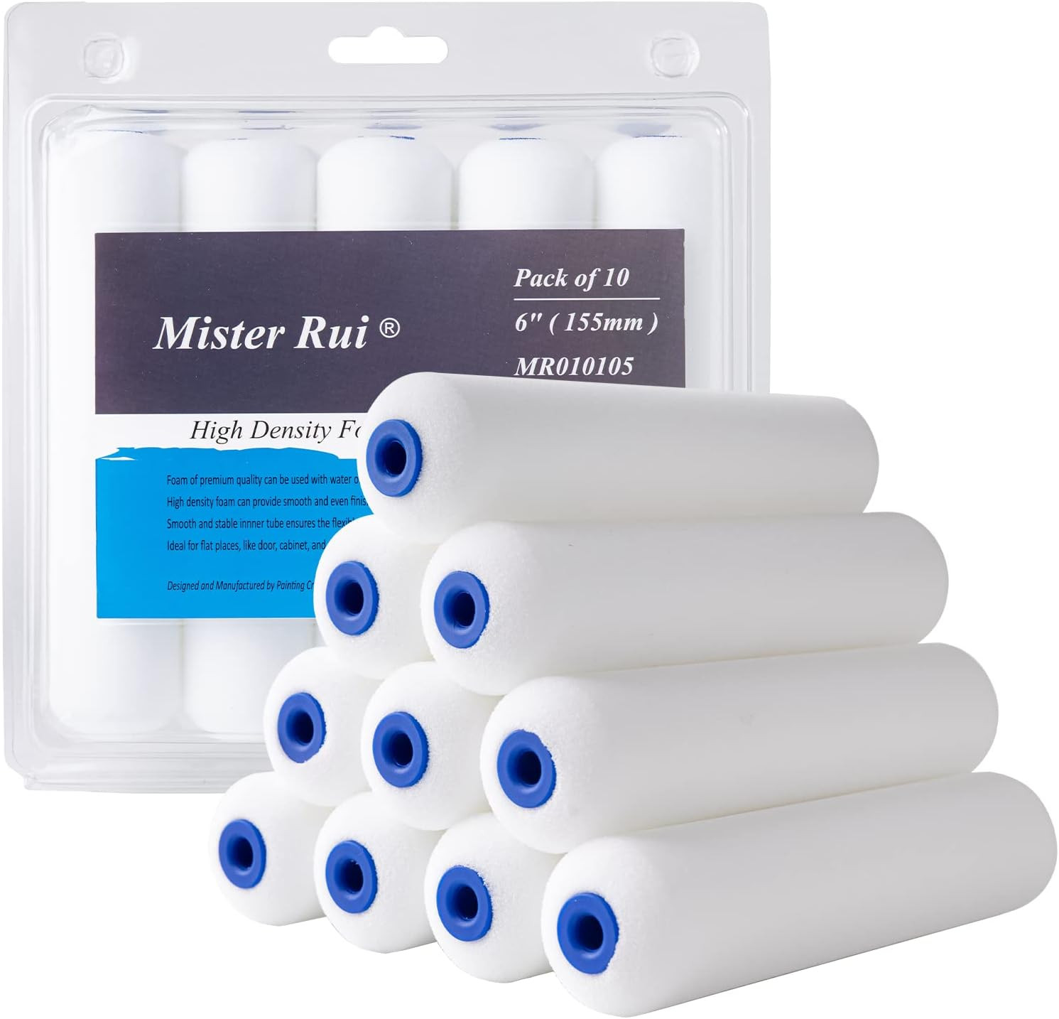 Mister Rui Foam Paint Roller, 10 Pack, 6 Inch Foam Roller, High Density Foam Rol