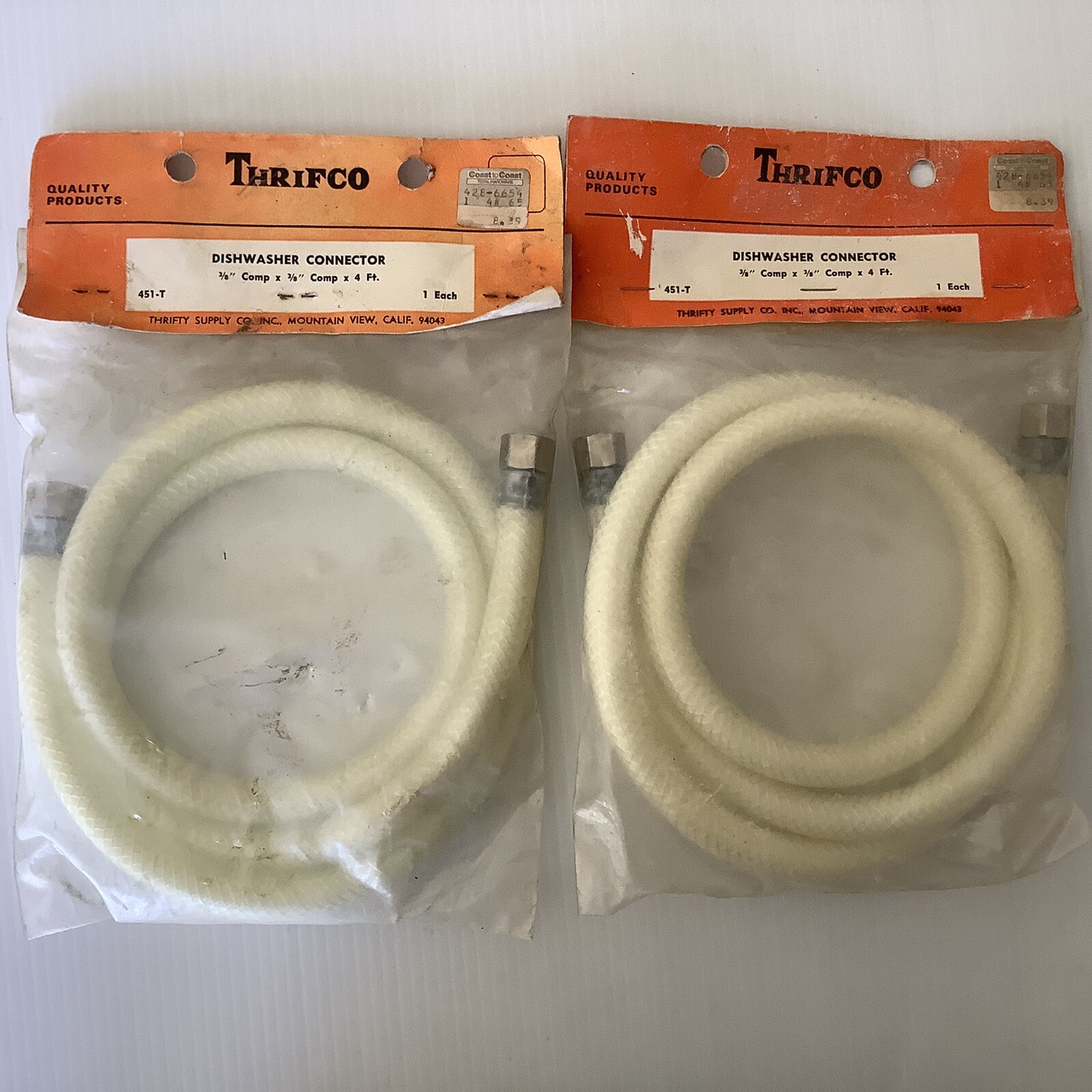 Lot of 2 Dishwasher Connectors 3/8" Compression x 3/8" Comp x 4' Long